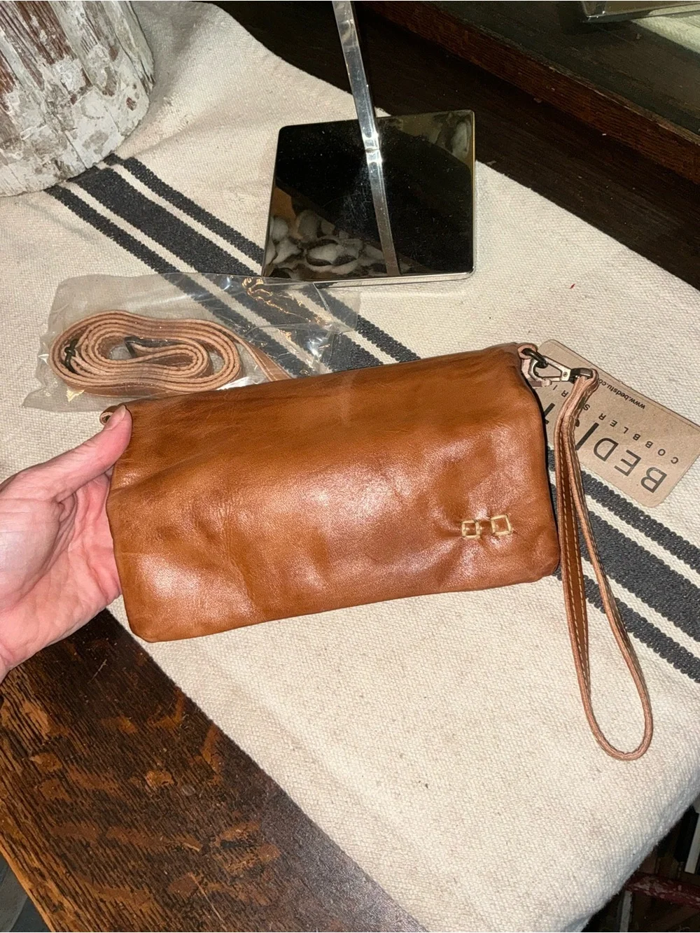 NWT Bed Stu Leather Cadence Wallet Wristlet Crossbody Bag Tan Rustic MSRP $179